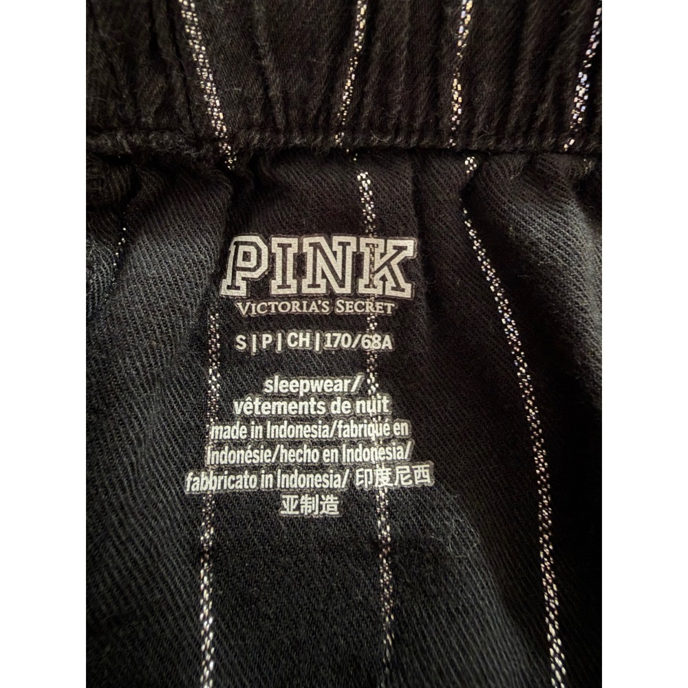 Victoria's Secret PINK Pajama Set Small Black Silver Metallic Stripe 2pc 110662 - Picture 10 of 10